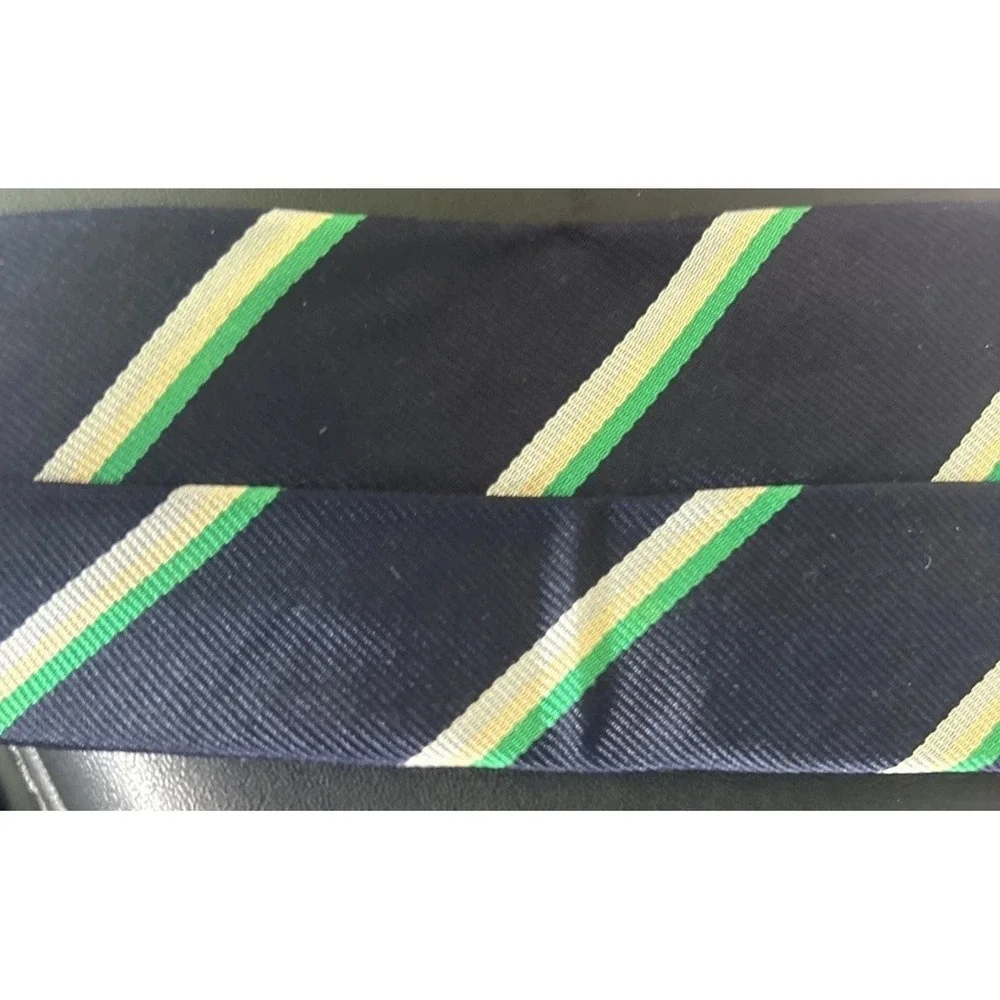 vintage Bill Blass Lyttons Chicago Silk Regimental Tie Navy Green FLAWED AS-IS